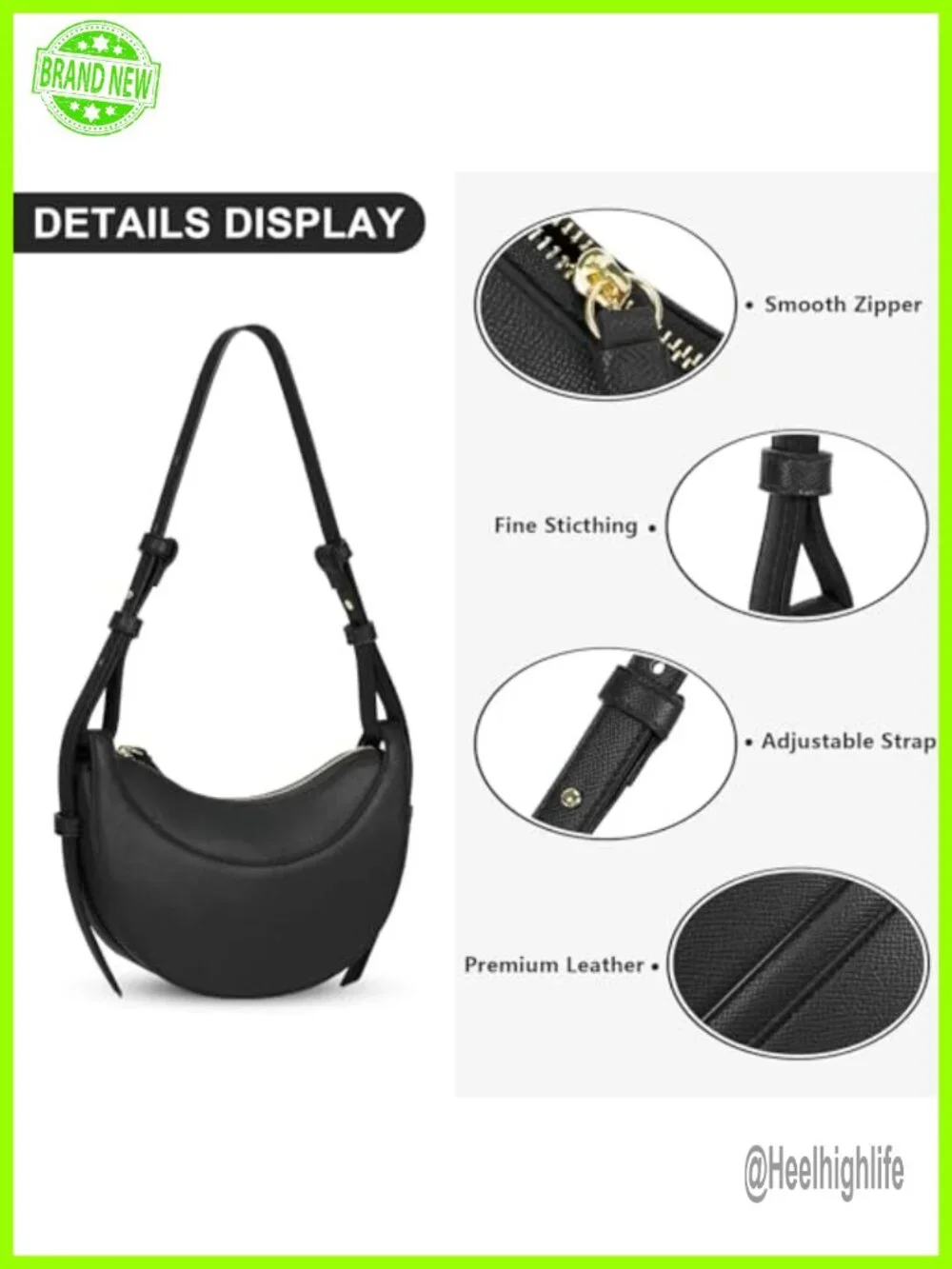 Faux Leather Saddle Bag Crescent Crossbody Hobo Purse with 2 Straps